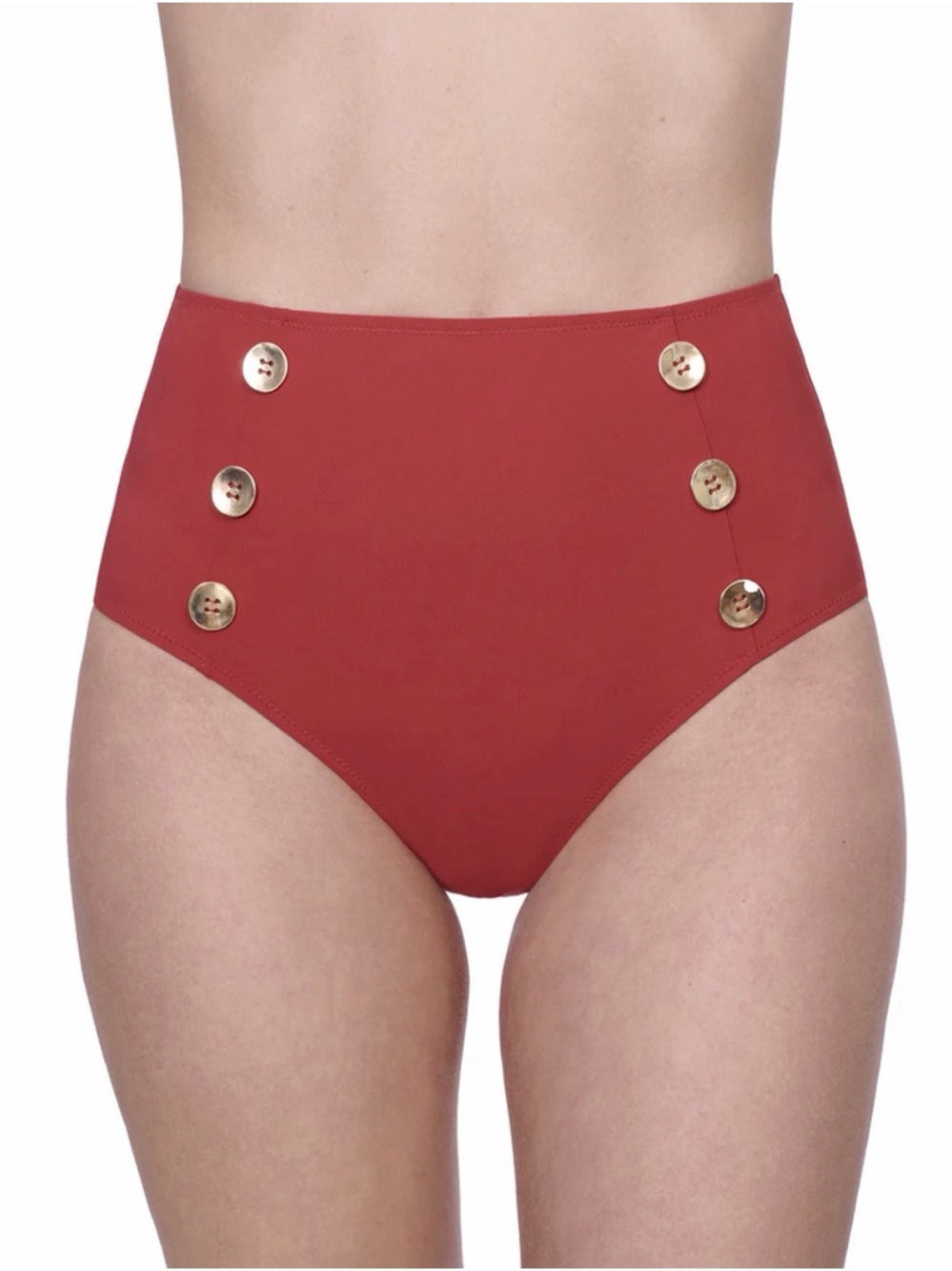 Gottex Red Paprika High-Waist Full Coverage Bikini Bottom w/ Gold Buttons 8 & 10
